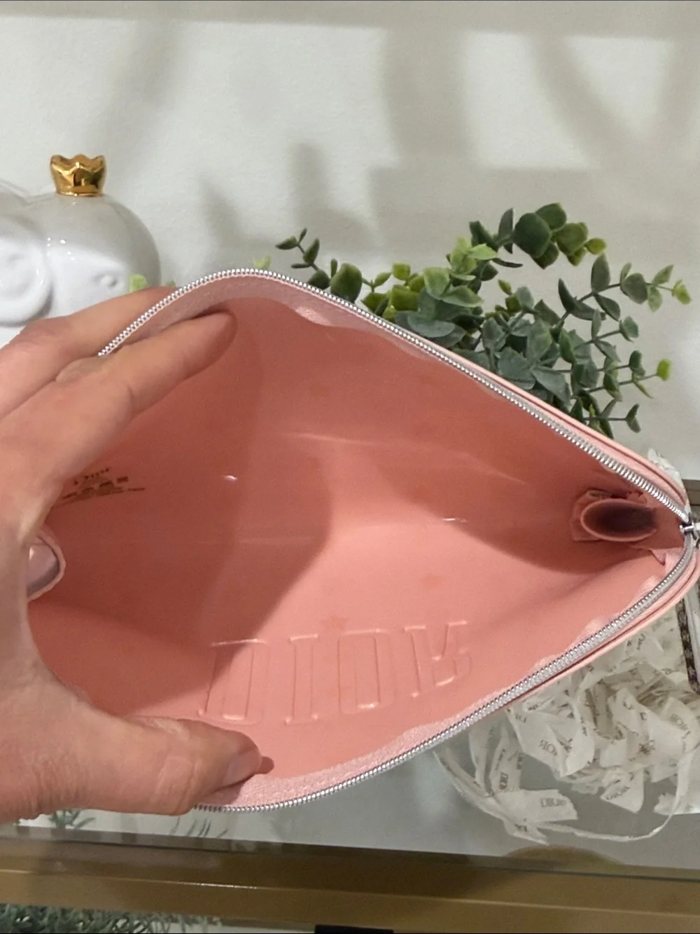 Dior Blush Pink Embossed Leather Pouch
